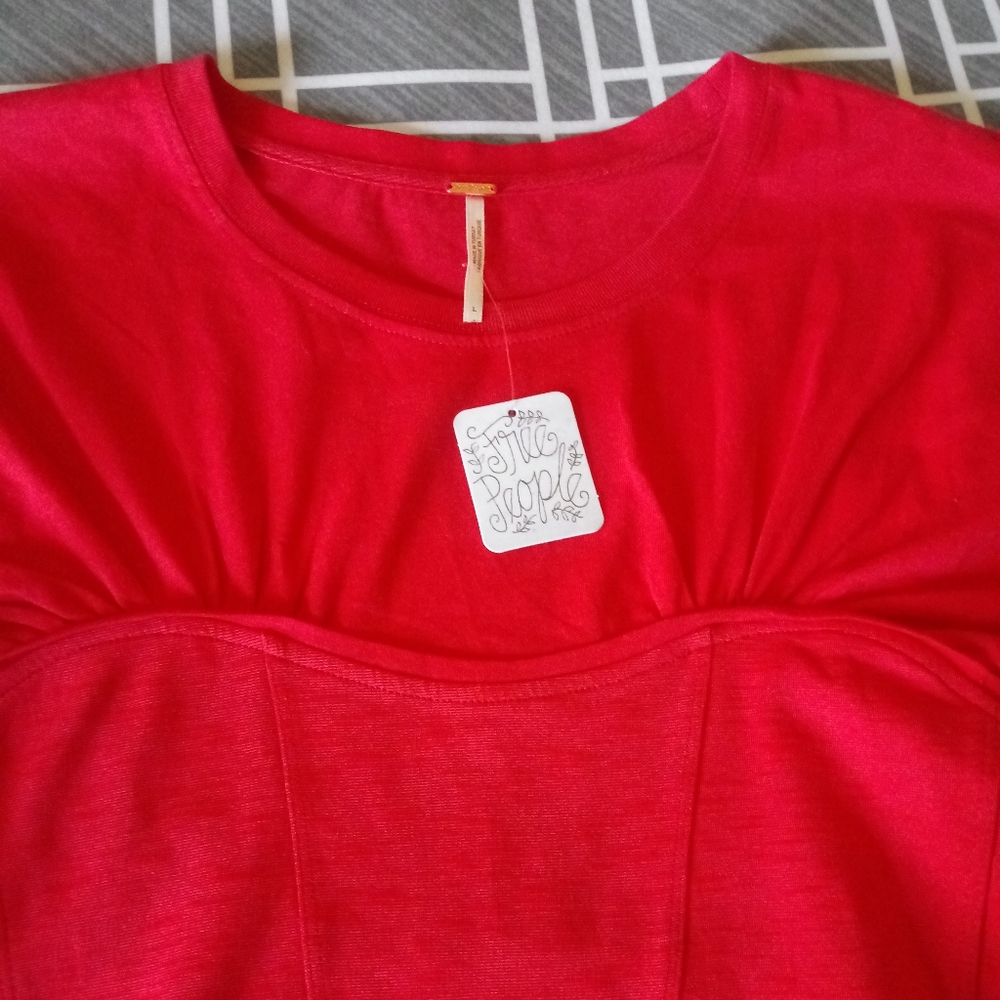 Red Free People Short Sleeve Shirt